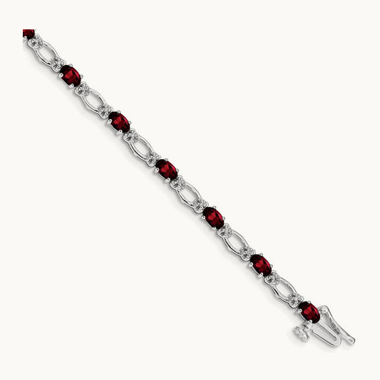 Diamond and Garnet Bracelet — 14K White Gold