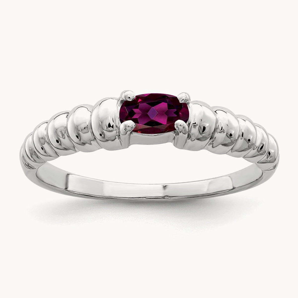 5x3mm Oval Rhodolite Garnet ring, 14K White Gold
