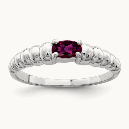 5x3mm Oval Rhodolite Garnet ring, 14K White Gold
