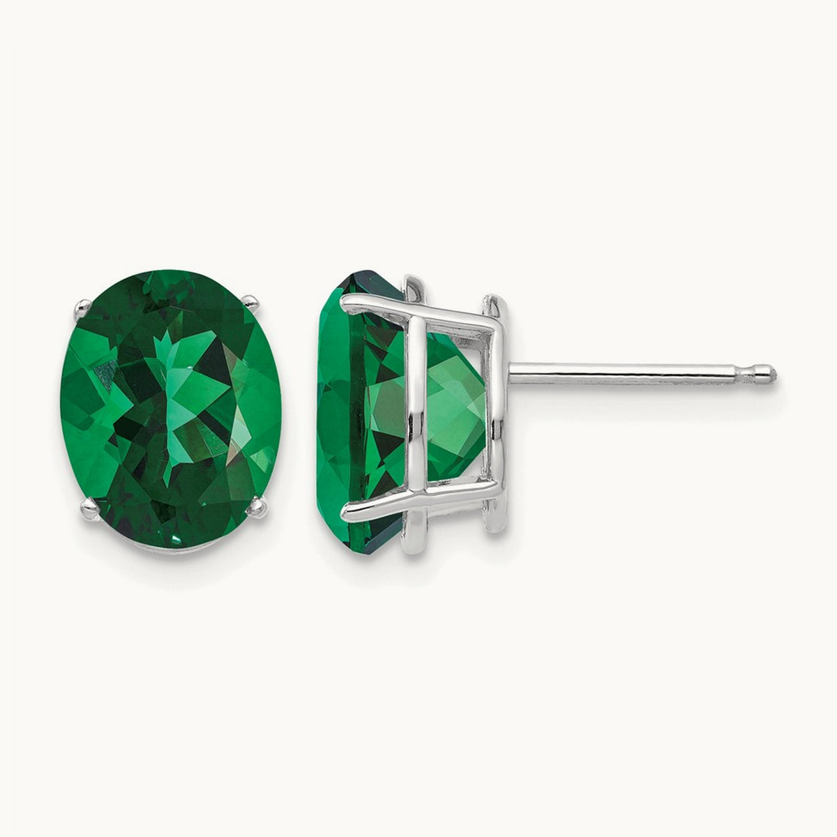 Mount St. Helens Oval Stud Earrings, 14K White Gold