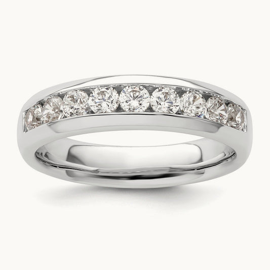 9-Stone Diamond Channel Band, 14K White Gold
