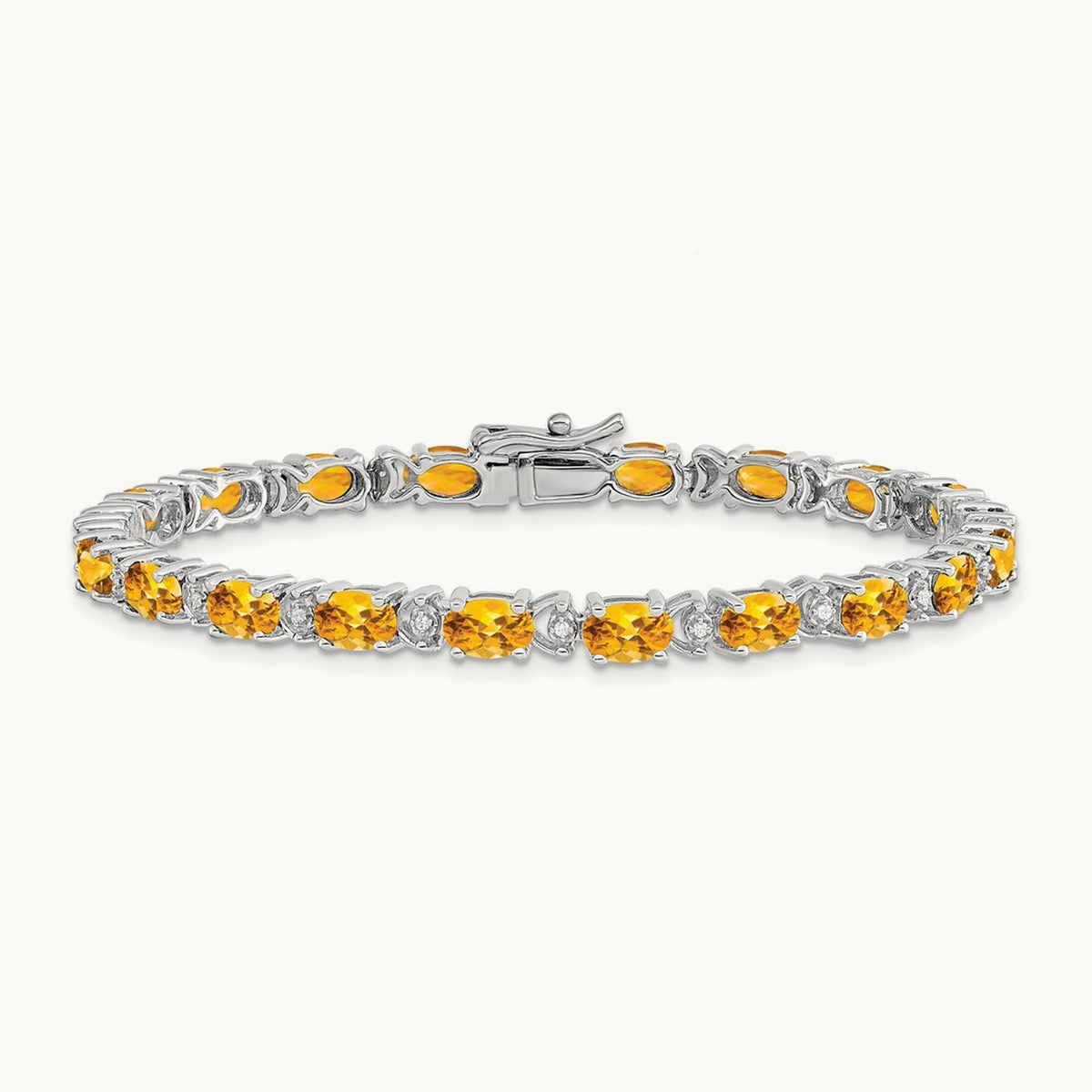 Oval Citrine and Diamond Bracelet, 14K White Gold