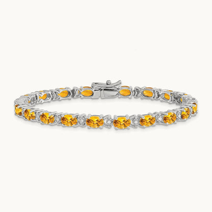 Oval Citrine and Diamond Bracelet, 14K White Gold