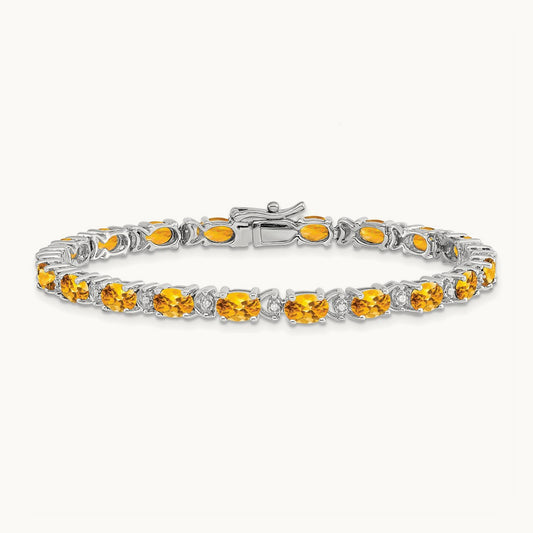 Oval Citrine and Diamond Bracelet, 14K White Gold