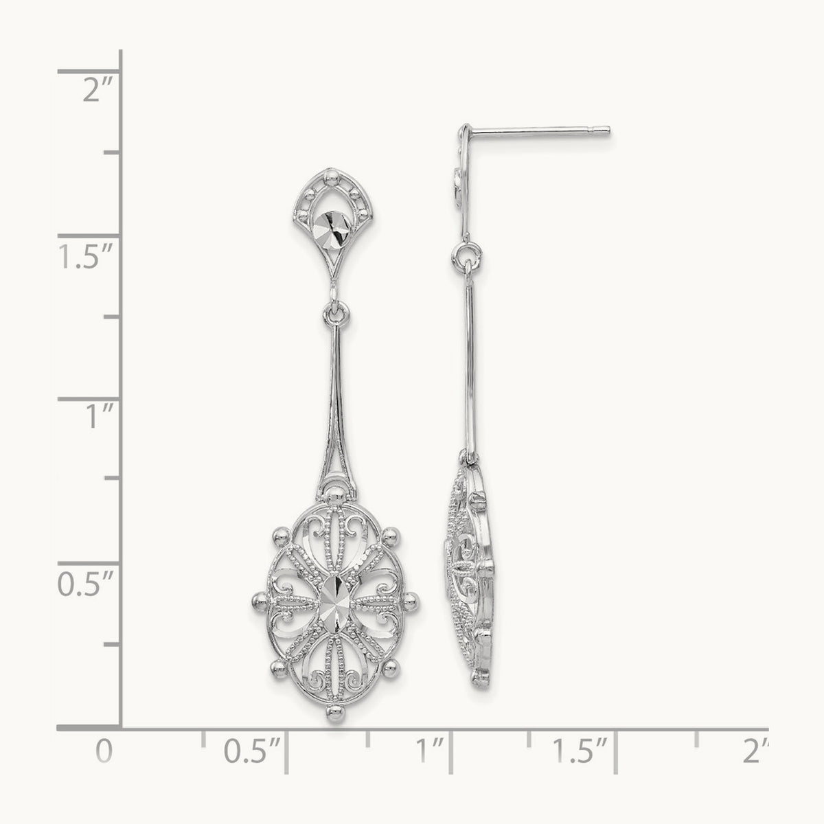 Diamond-cut Filigree Earrings — 14K White Gold
