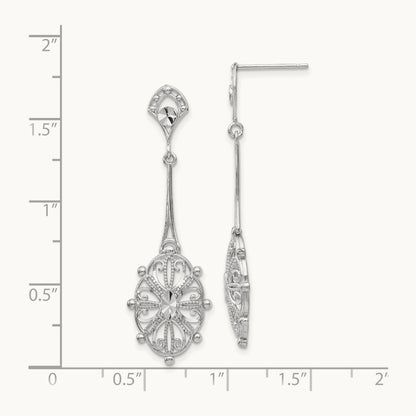 Diamond-cut Filigree Earrings — 14K White Gold