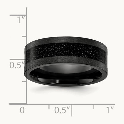 Black Zirconium Polished with Black Star Sandstone Inlay Band, 8mm