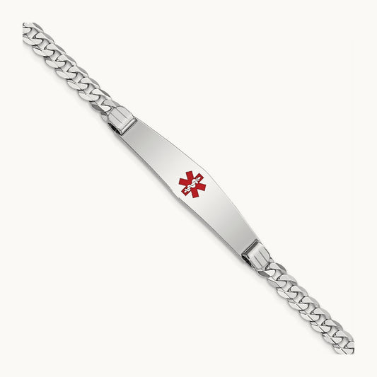 Medical Soft Diamond Shape Red Enamel Flat Curb Link ID Bracelet — 7mm