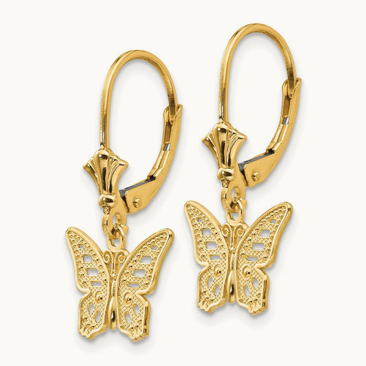 Butterfly Leverback Earrings, 14K