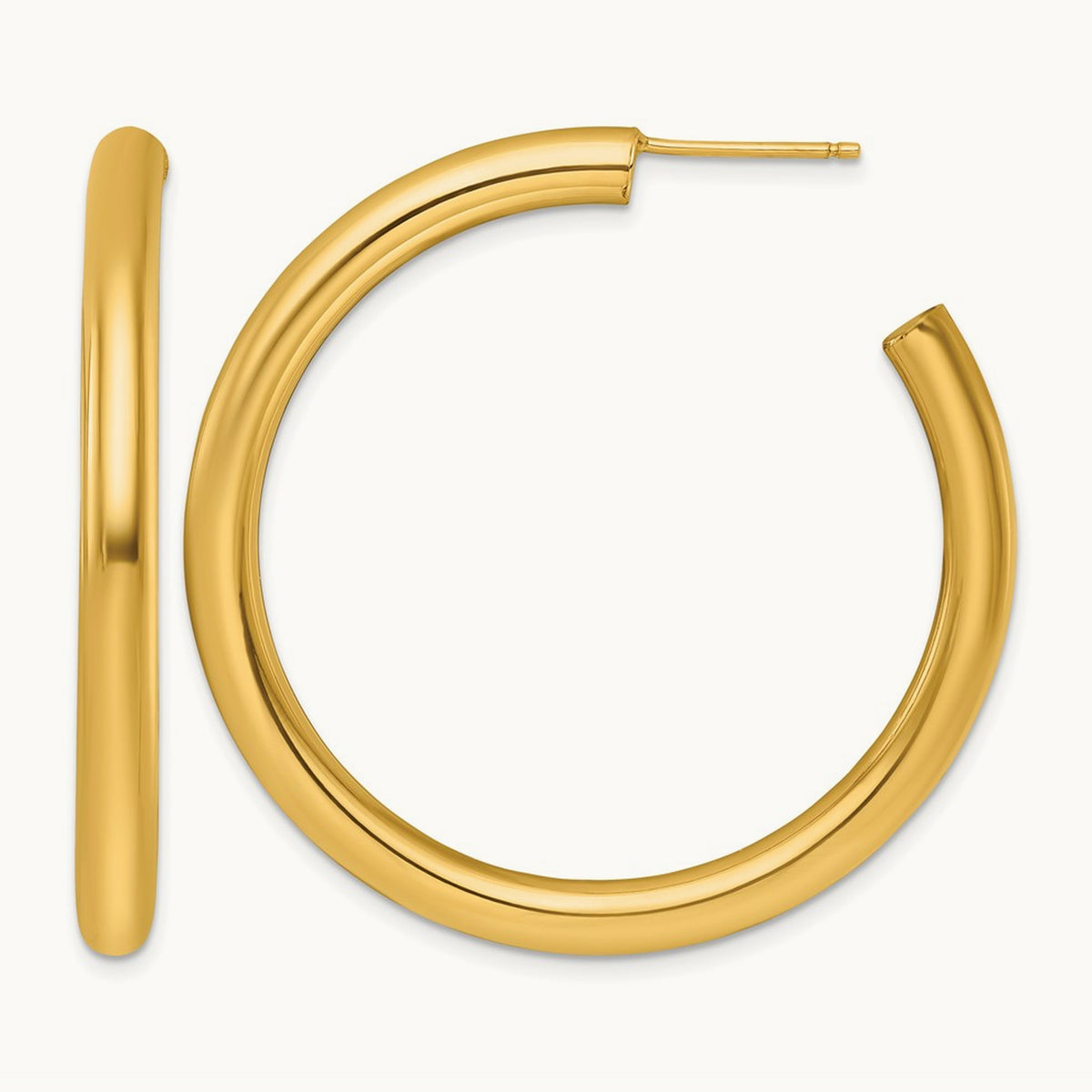 4.0 x Polished Post Hoop Earrings, 45mm, 14K