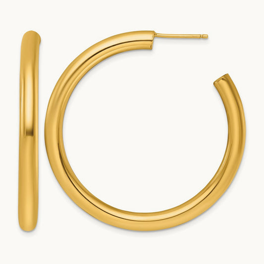 4.0 x Polished Post Hoop Earrings, 45mm, 14K