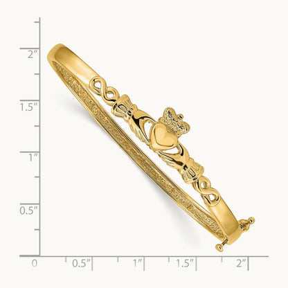Diamond-cut Claddagh Hinged Bangle Bracelet, 4mm, 14K