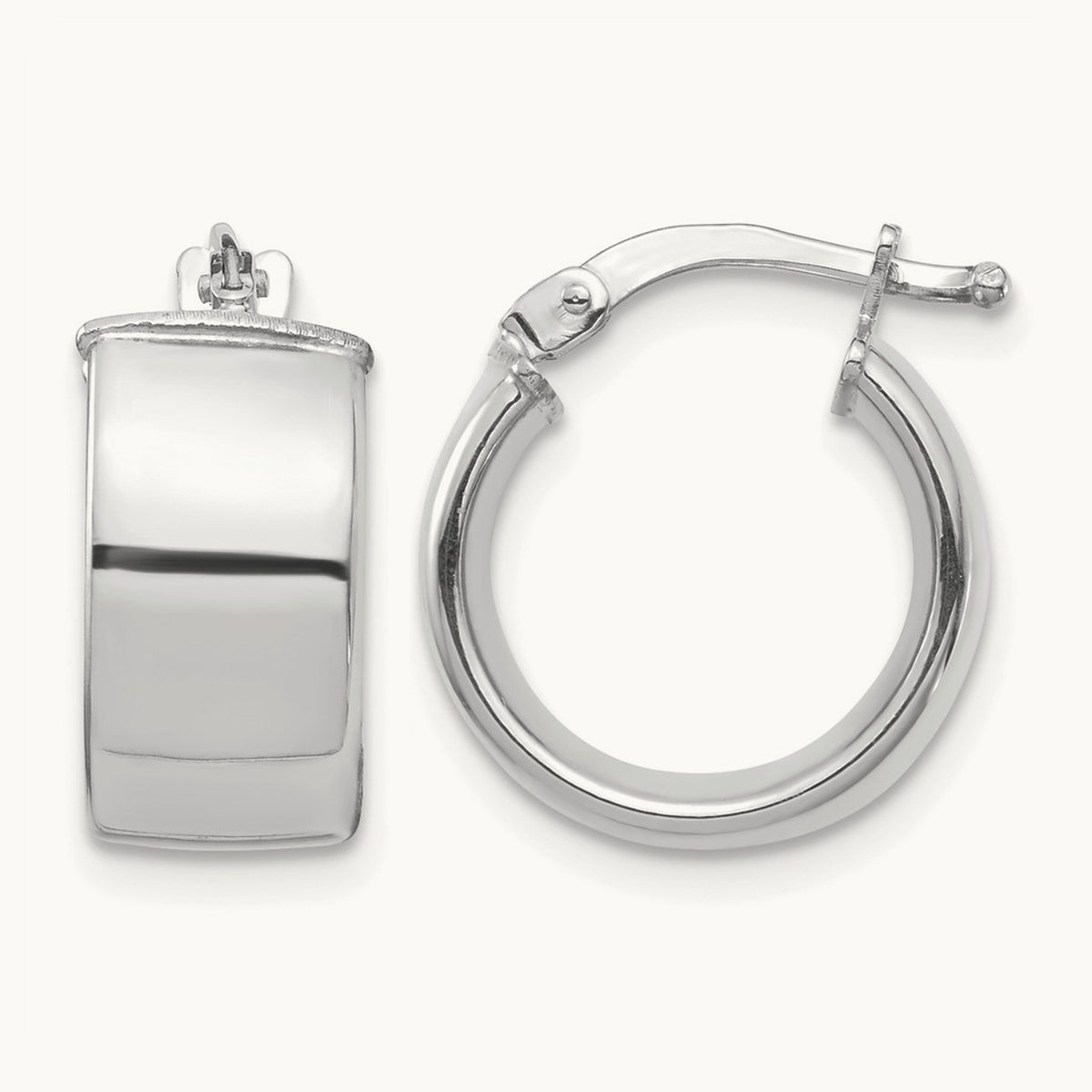 High Polished Hoop Earrings — 14K White Gold