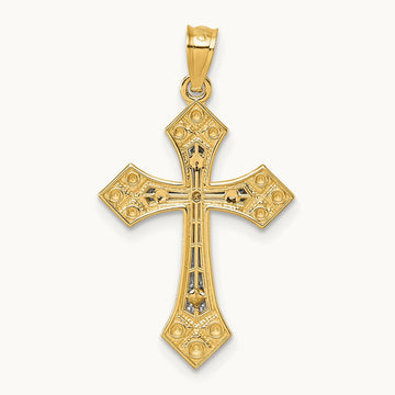 Diamond Cut Polished Cross Pendant, 14K Two-tone