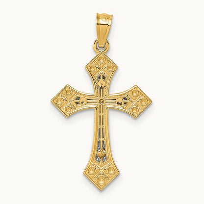 Diamond Cut Polished Cross Pendant, 14K Two-tone