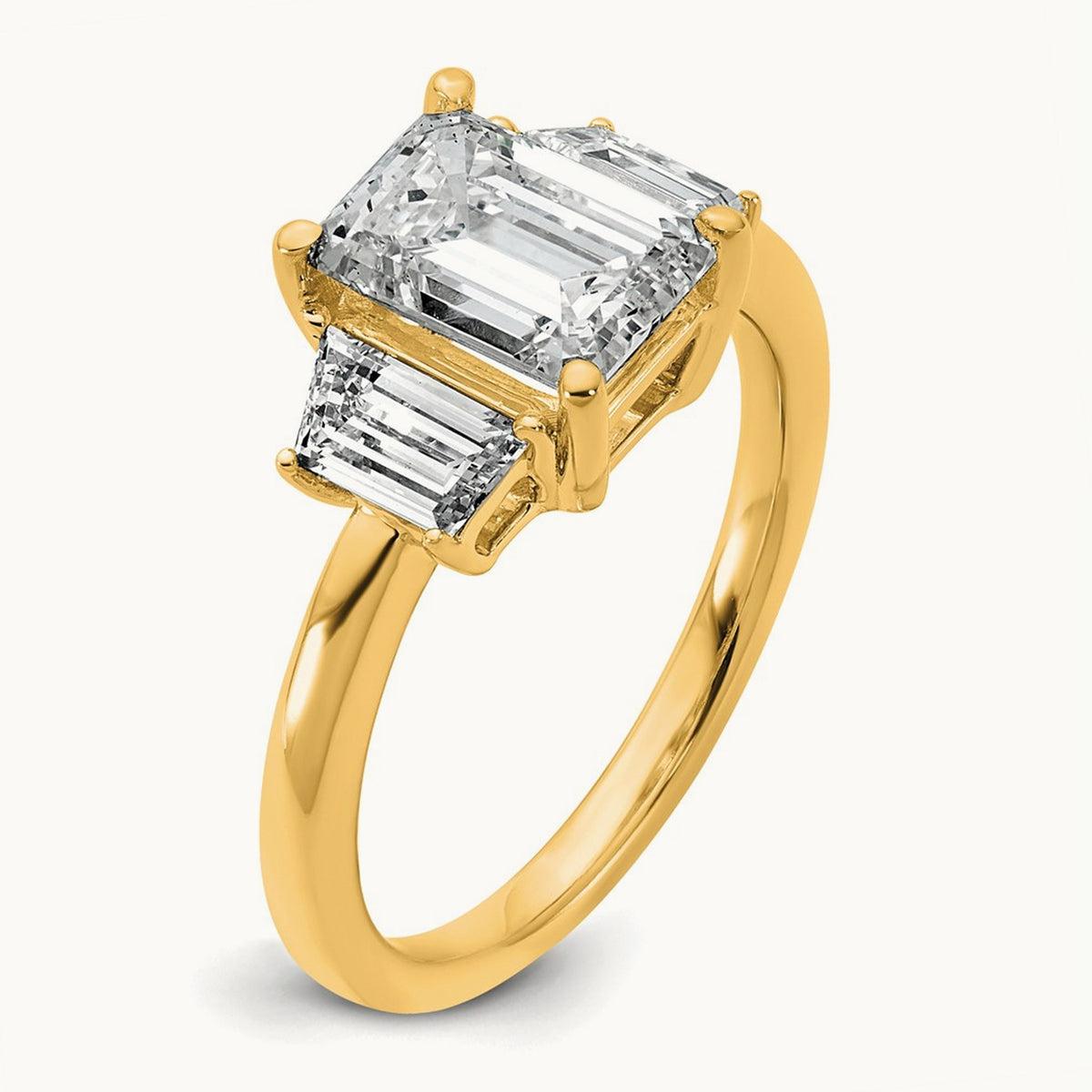 Emerald & Trapezoid Engagement Ring — 14K Yellow Gold, 2 3/4 ct, 7