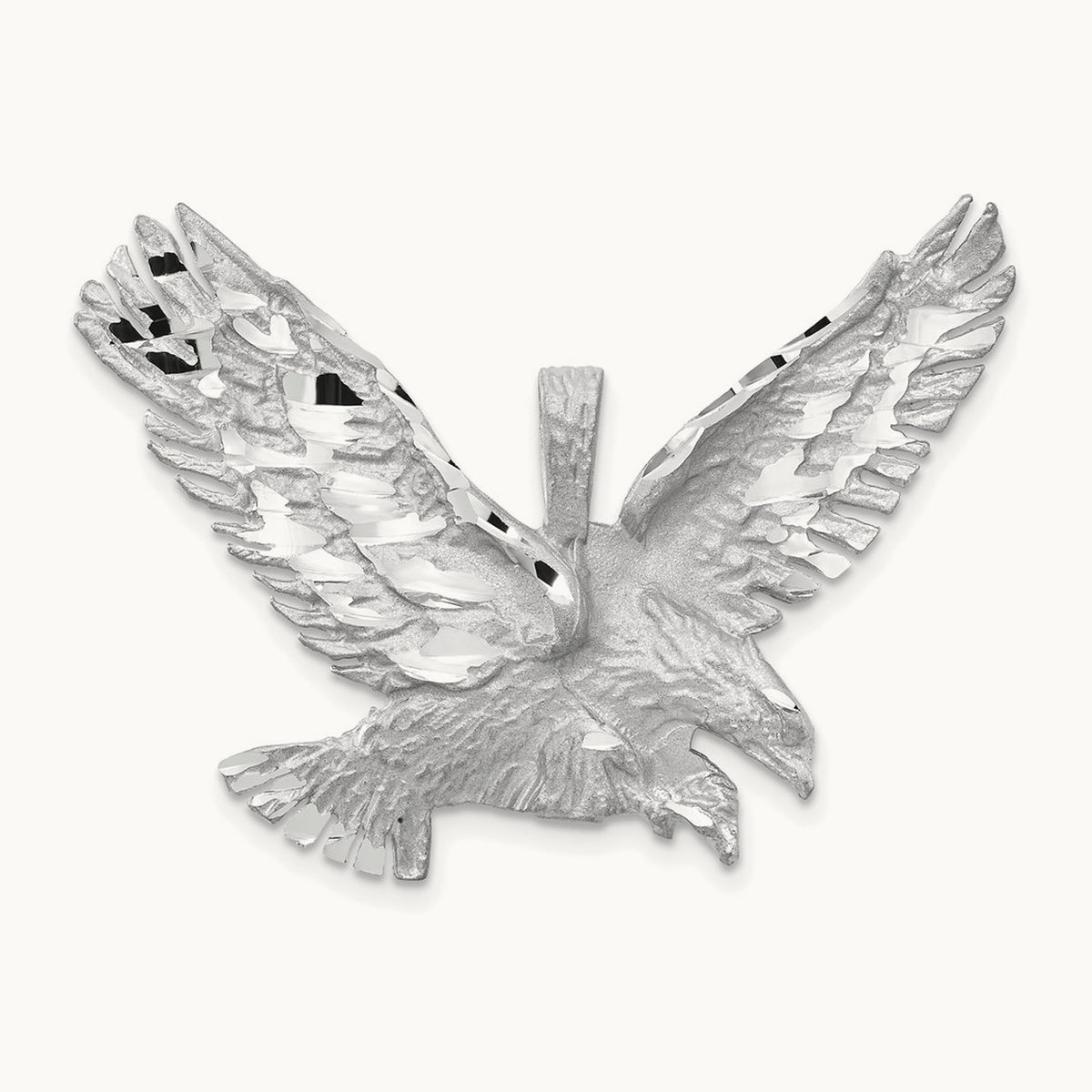 Polished Diamond-cut Eagle Pendant, 14K White Gold