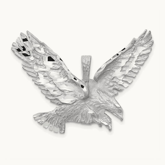 Polished Diamond-cut Eagle Pendant, 14K White Gold