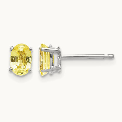 Yellow Sapphire Earrings, 14K White Gold
