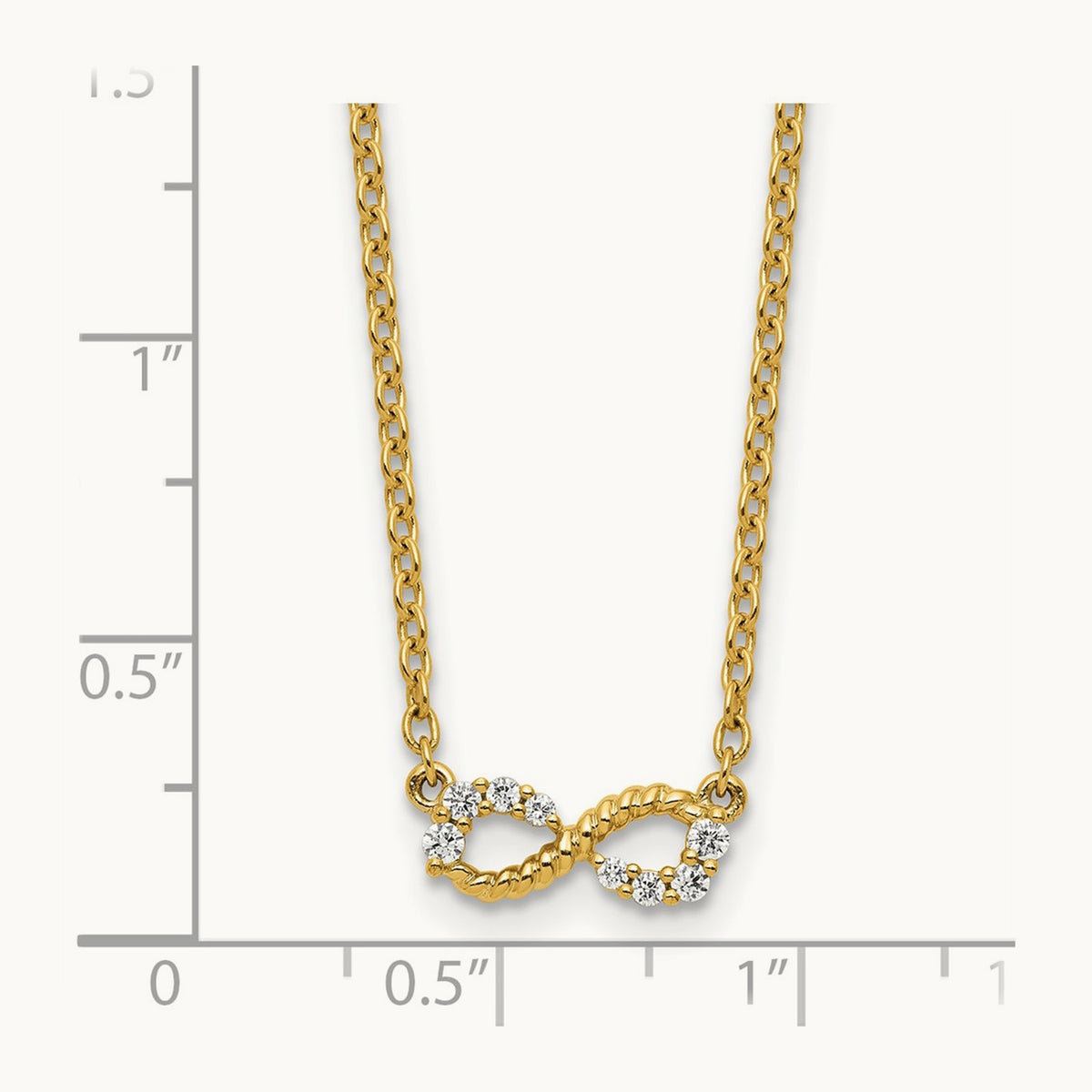 Polished and Beaded Diamond Infinity Necklace, 14K