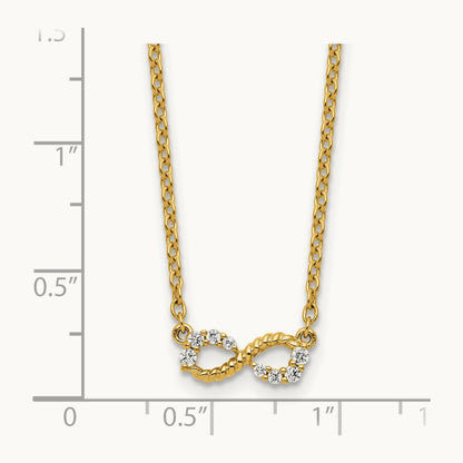 Polished and Beaded Diamond Infinity Necklace, 14K