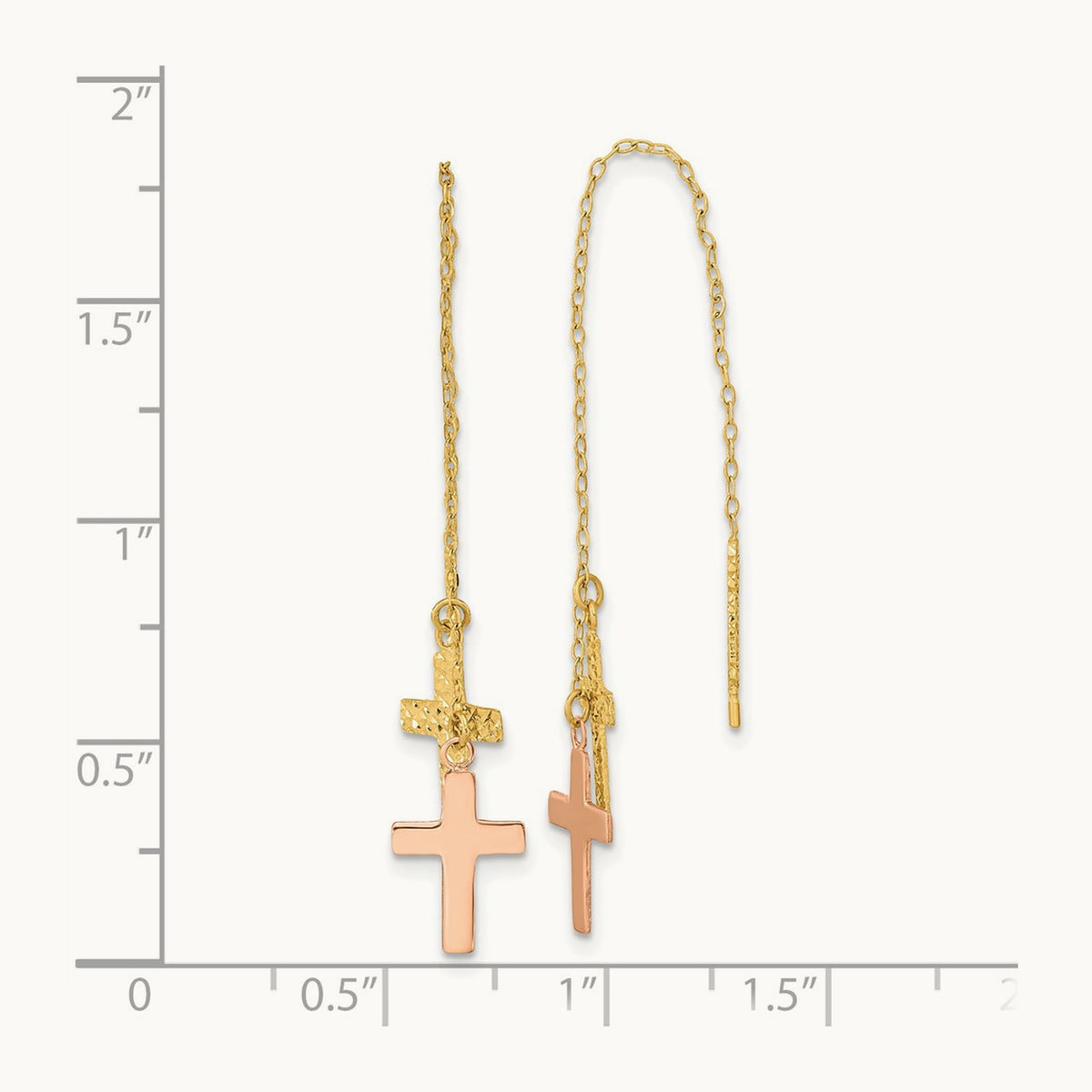 & Rose D/C Polished Crosses Threader Earrings, 14K Yellow