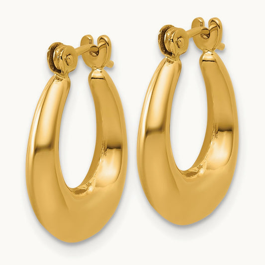 Polished Oval Hollow Hoop Earrings, 14K