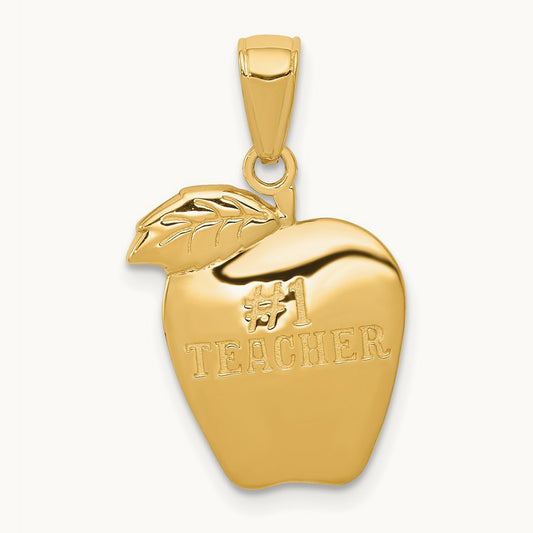 #1 TEACHER Apple Pendant, 14K