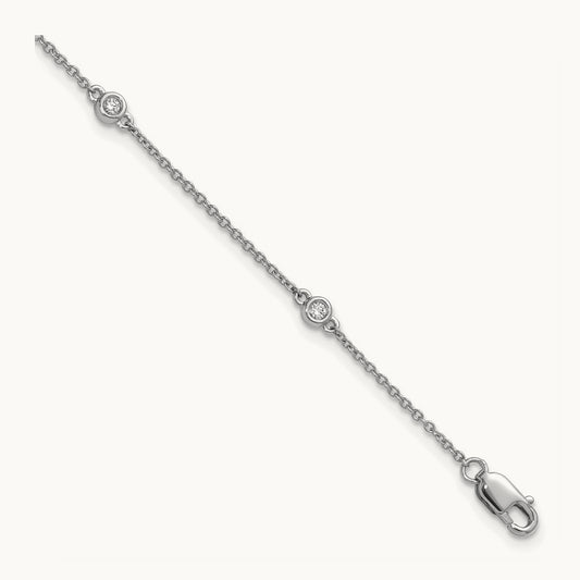 Diamond Station Cable Bracelet — 14K White Gold