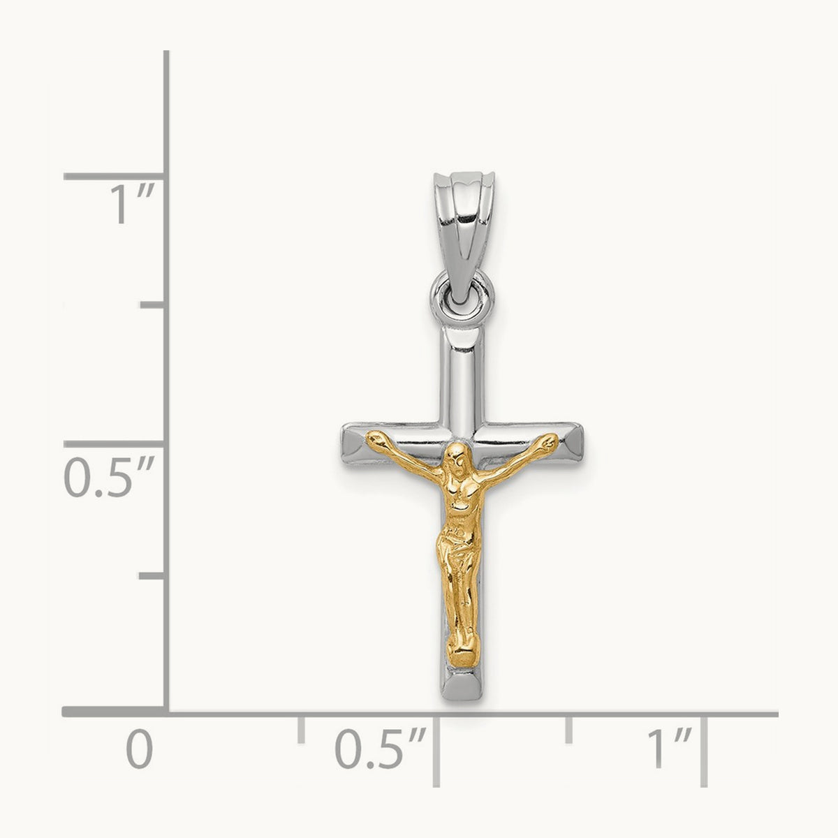 Hollow Crucifix Charm, 14K Two-tone