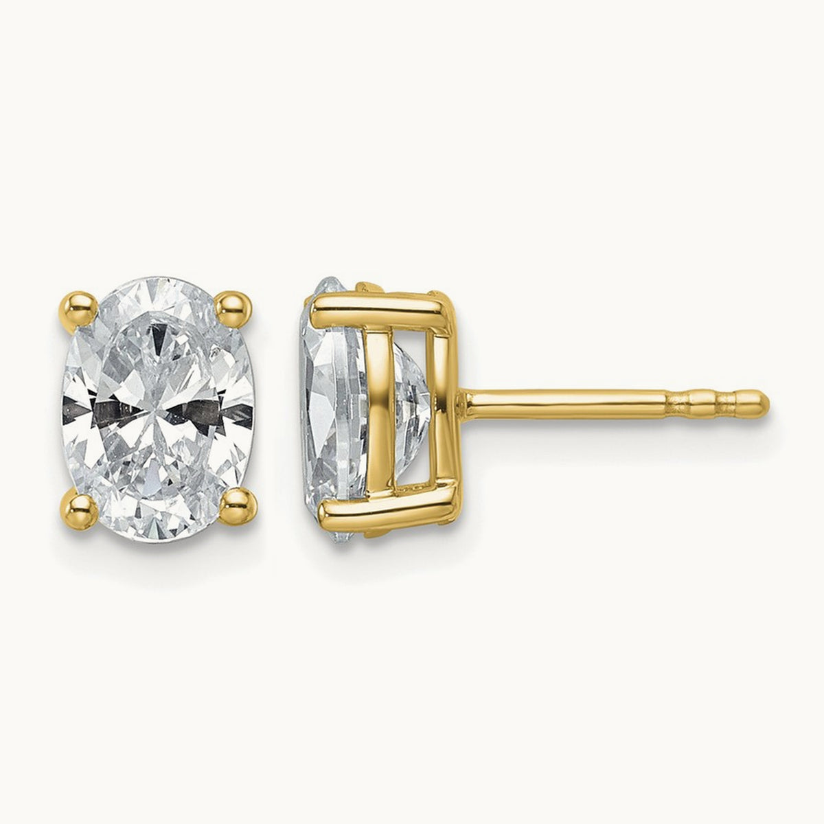 Oval Four-Prong Stud Earrings, 0.50-6.00 ct tw Lab-Grown Diamond — 2 ct, 14K Yellow Gold