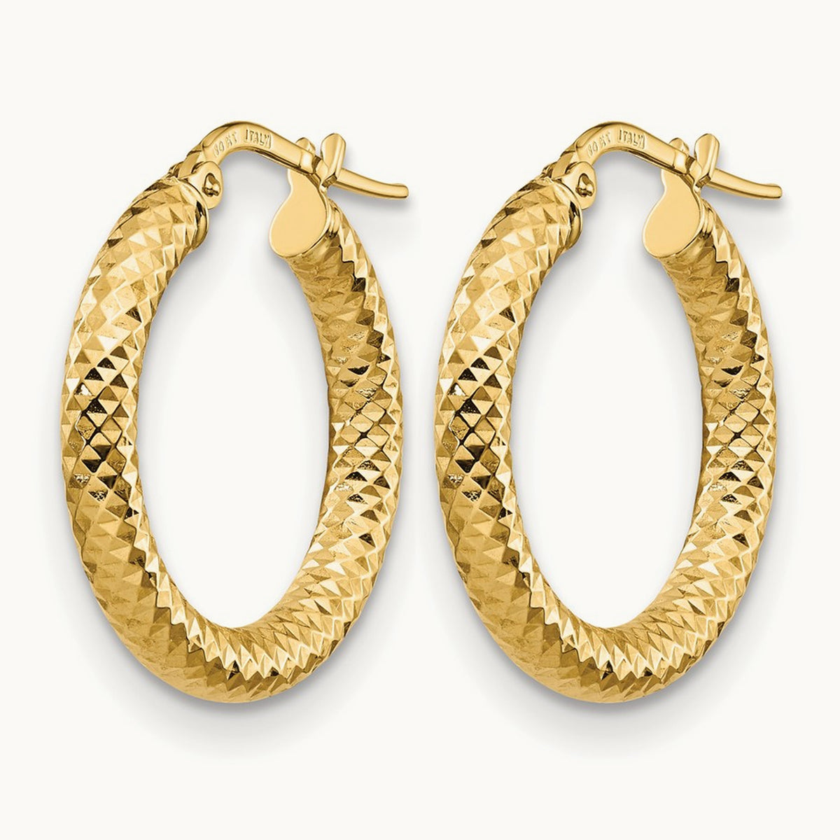 3x20 Diamond-cut Round Hoop Earrings — 14K Yellow Gold