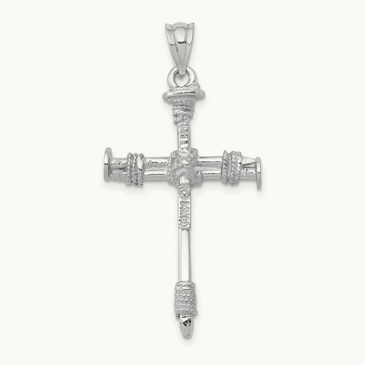 Nail Cross Pendant, 14K White Gold