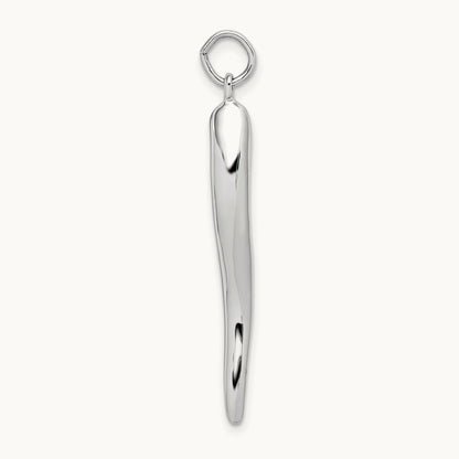Solid Polished 3-D Large Italian Horn Charm, 14K White Gold