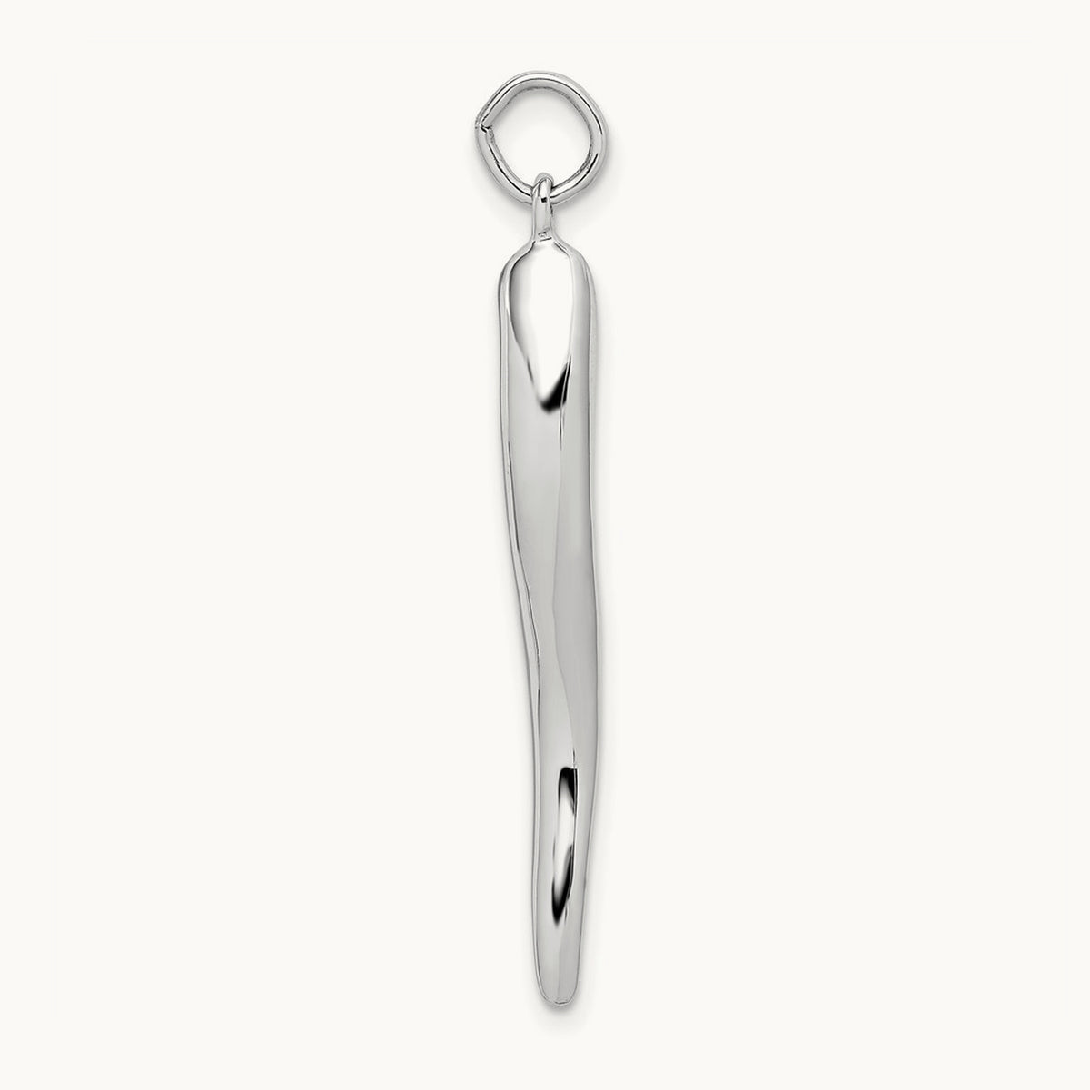 Solid Polished 3-D Large Italian Horn Charm, 14K White Gold