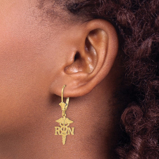 RN Caduceus Leverback Earrings — 14K Yellow Gold