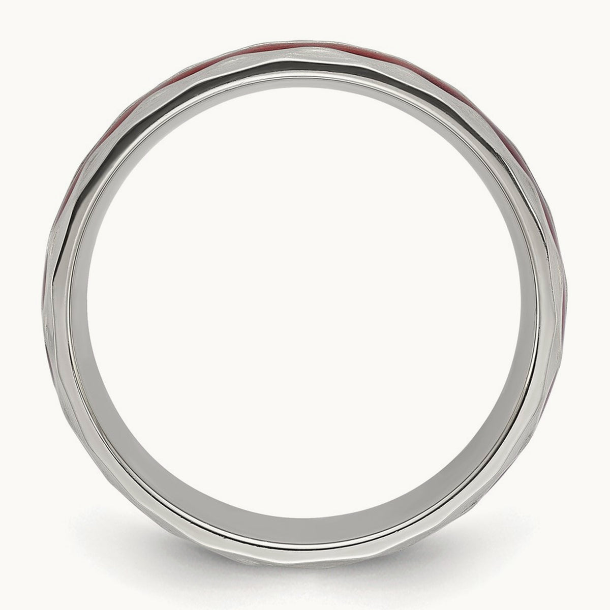 Brushed and Hammered with Wood Inlay Band, 8mm, Stainless Steel