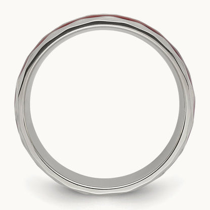 Brushed and Hammered with Wood Inlay Band, 8mm, Stainless Steel