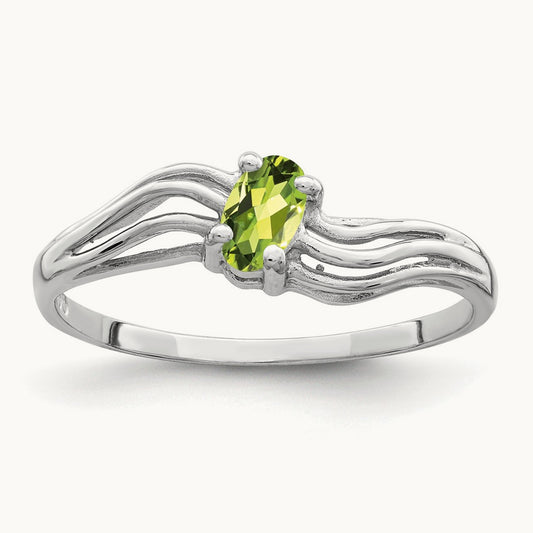 5x3mm Oval Peridot ring, 14K White Gold