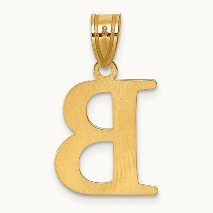 Polished Etched Letter B Initial Pendant, 14K