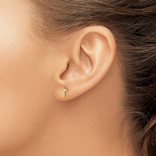 Polished Cross Post Earrings — 14K Yellow Gold
