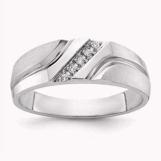 IBGoodman Men's Polished Satin & Grooved 5-Stone Diamond Ring, 14K White Gold