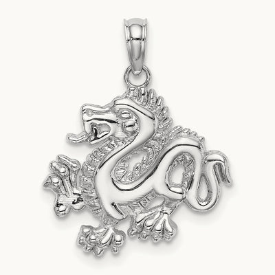 Small Dragon Charm, 14K White Gold