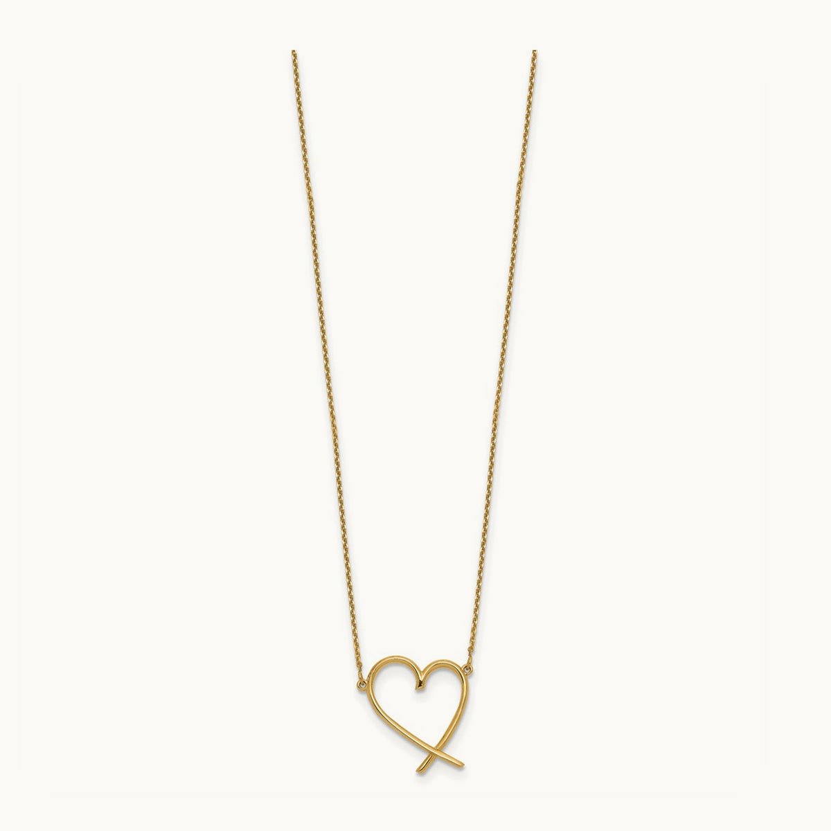 Polished Open Heart w/2 in ext. Necklace, 14K