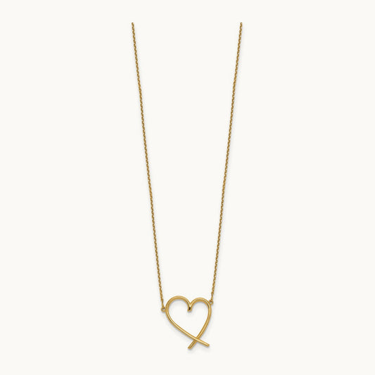 Polished Open Heart w/2 in ext. Necklace, 14K