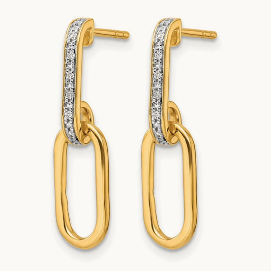 Polished Diamond Paper Clip Link Fashion Dangle Post Earrings, 14K