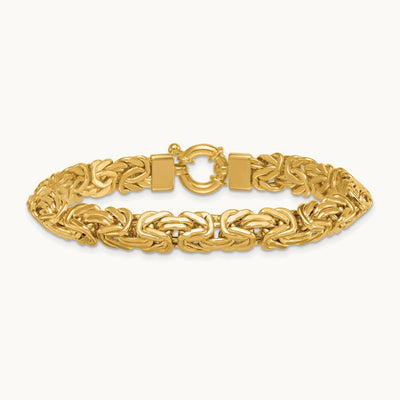 Polished 7.5in Knife Edge Byzantine Link Bracelet, 14K