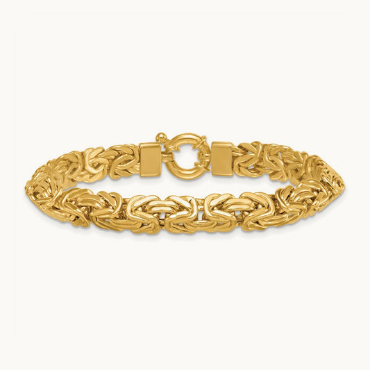 Polished 7.5in Knife Edge Byzantine Link Bracelet, 14K