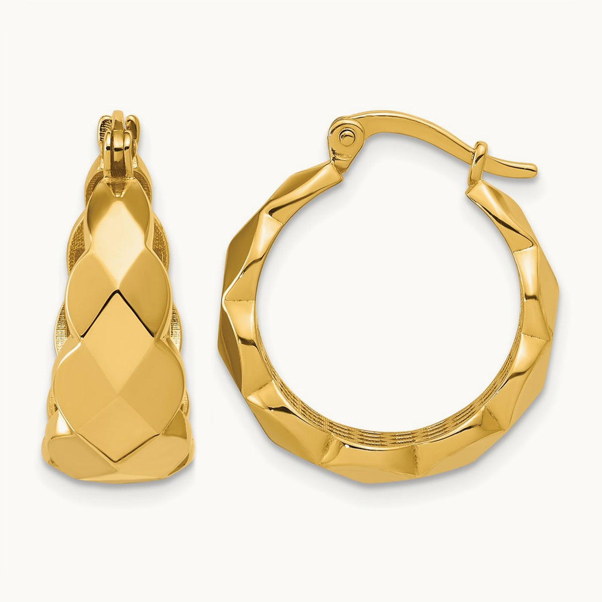 Polished Faceted Hoop Earrings, 14K — Leslie's