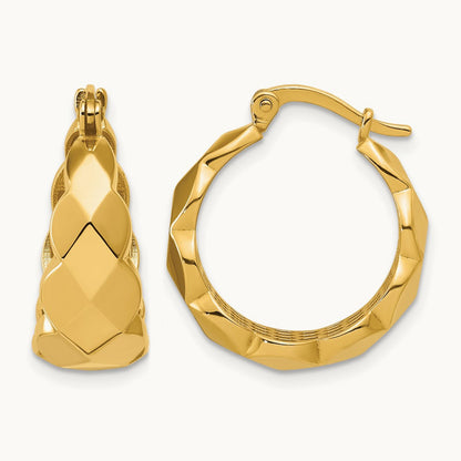 Polished Faceted Hoop Earrings, 14K — Leslie's